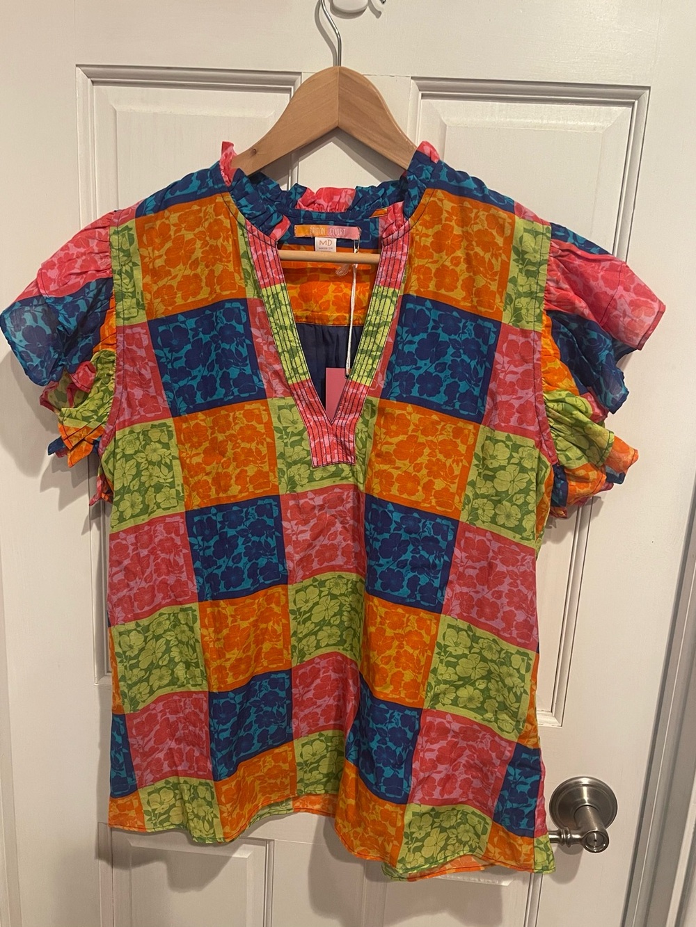 Briton Court Bright Patchwork Floral V-Neck Top - Multicolor M
